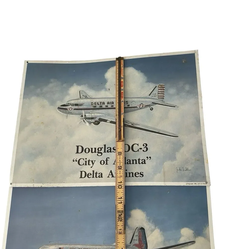 2 Vintage Douglas DC-3 Delta Eastern Airlines Metal Sign Set John Ficklen 1990